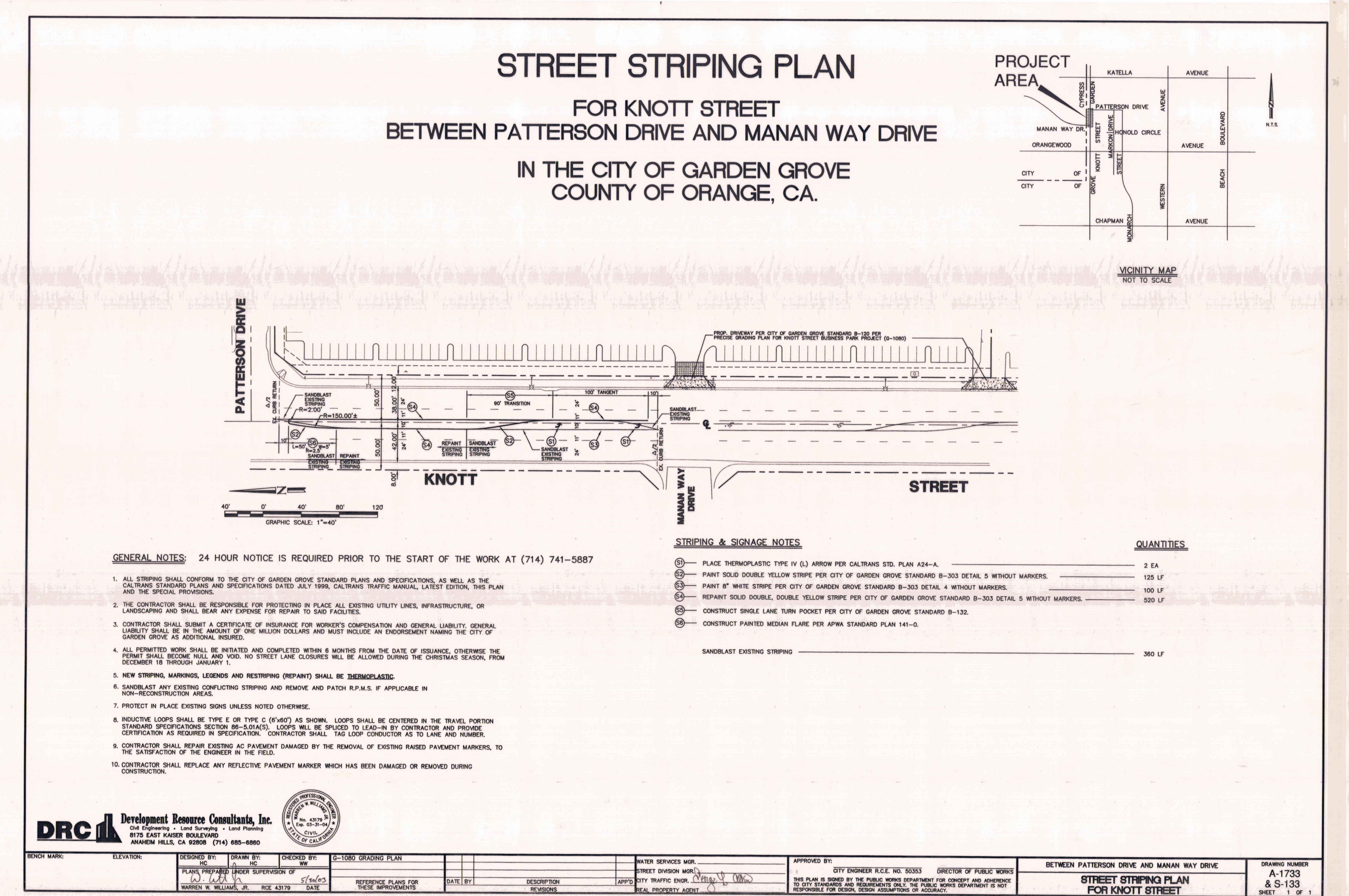 Drawing STREET STRIPING PLAN FOR KNOTT STREET