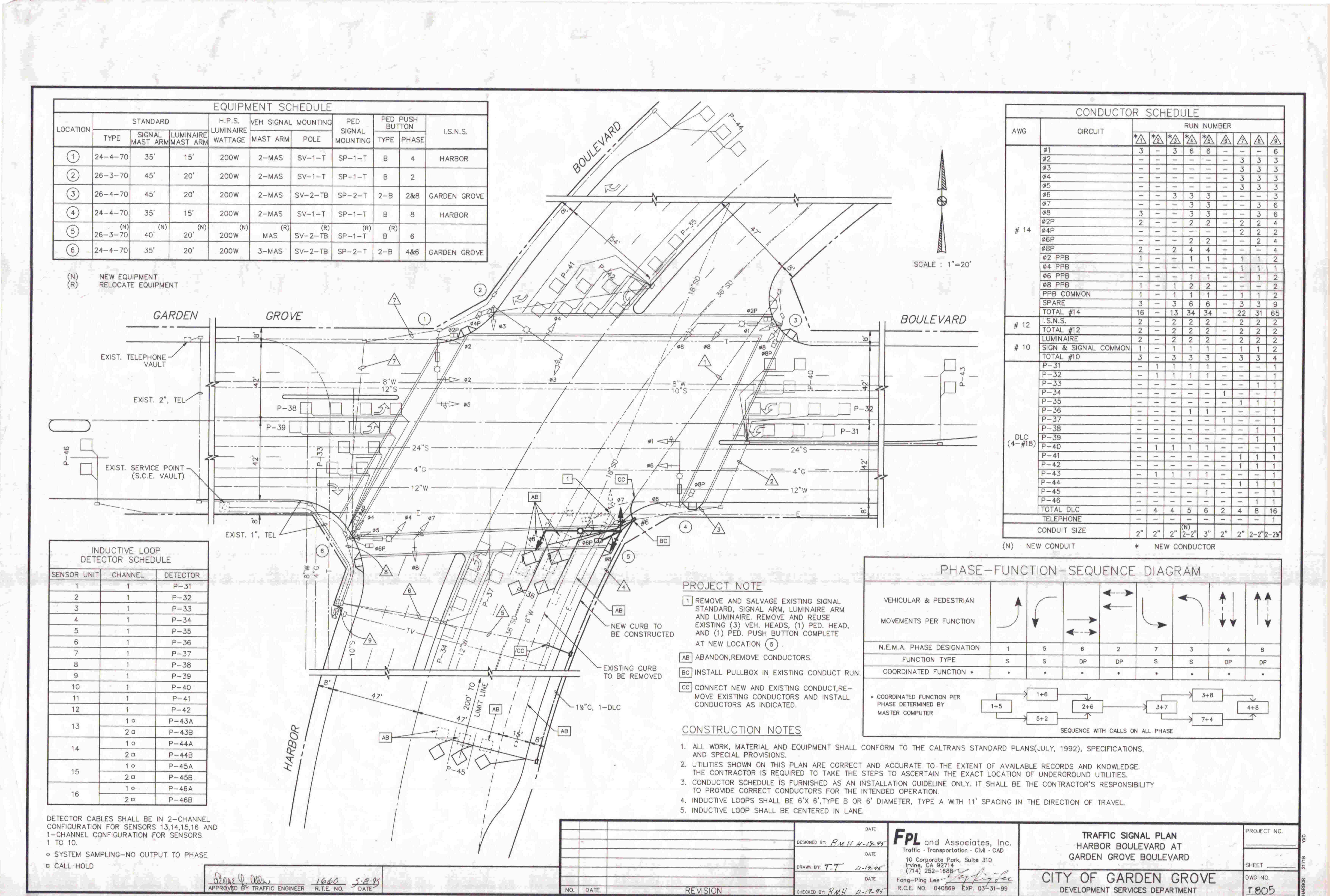 Drawing TRAFFIC SIGNAL PLAN HARBOR BOULEVARD AT GARDEN GROVE BOULEVARD